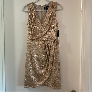 Adrianna Papell Champagne Sequin Cocktail Dress